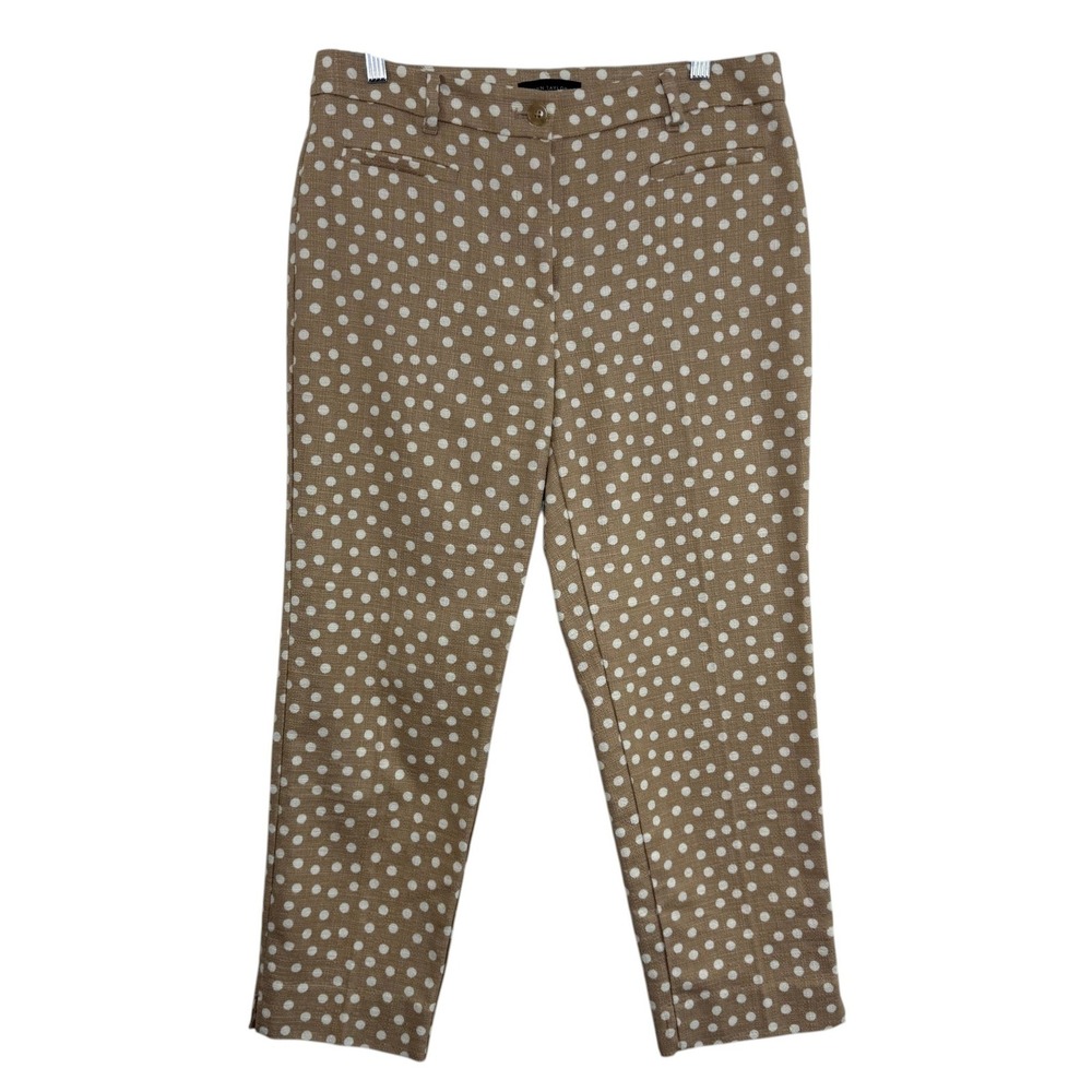 Ann Taylor Polka Dot Ankle Pants Size 8 Tan White Slim Crop Cotton Preppy Office